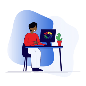 A woman taking the MyHardWired Assessment on her computer.