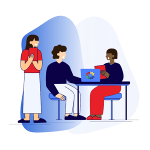 Two individuals sitting down with their MyHardWired profiles to see their Comparison report.